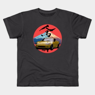 Yellow Mazda Miata/MX-5 - Mount Fuji Jinba Ittai Roadster Life Kids T-Shirt